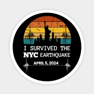 I Survived the NYC Earthquake April 5, 2024 Memorabilia, New York City Skyline Statue of Liberty, Vintage Distressed Retro Sunset Magnet